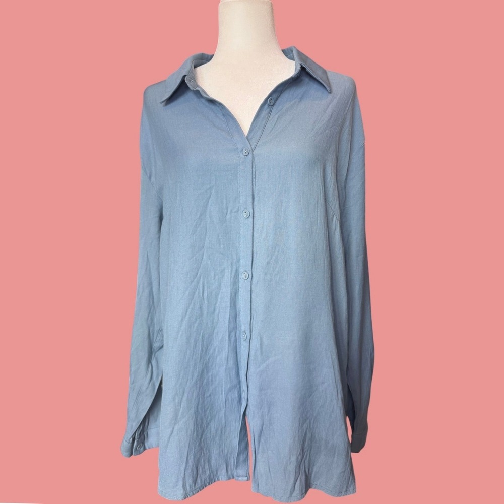 PRINCESS POLLY Oversized Button Down Shirt 6 Blue Long Sleeve Relaxed Fit